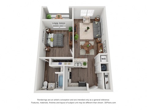 1 Bedroom Garden Style Floor Plan | 729 Sq. Ft. at Crogman School Lofts, Atlanta, 30315